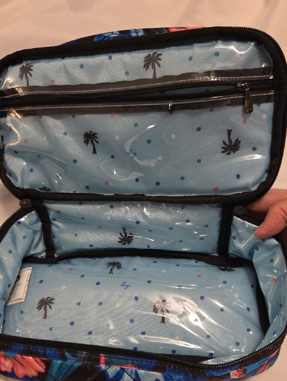 lug Floral Quilted Stowaway Bag in Black, Blue & Coral - Picture 4 of 5